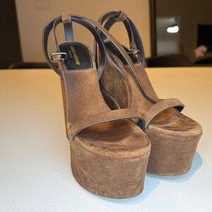 Saint Laurent Brown Suede Platform Heels